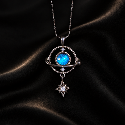 Morpho butterfly wing star orbit necklace in 925 silver — front view