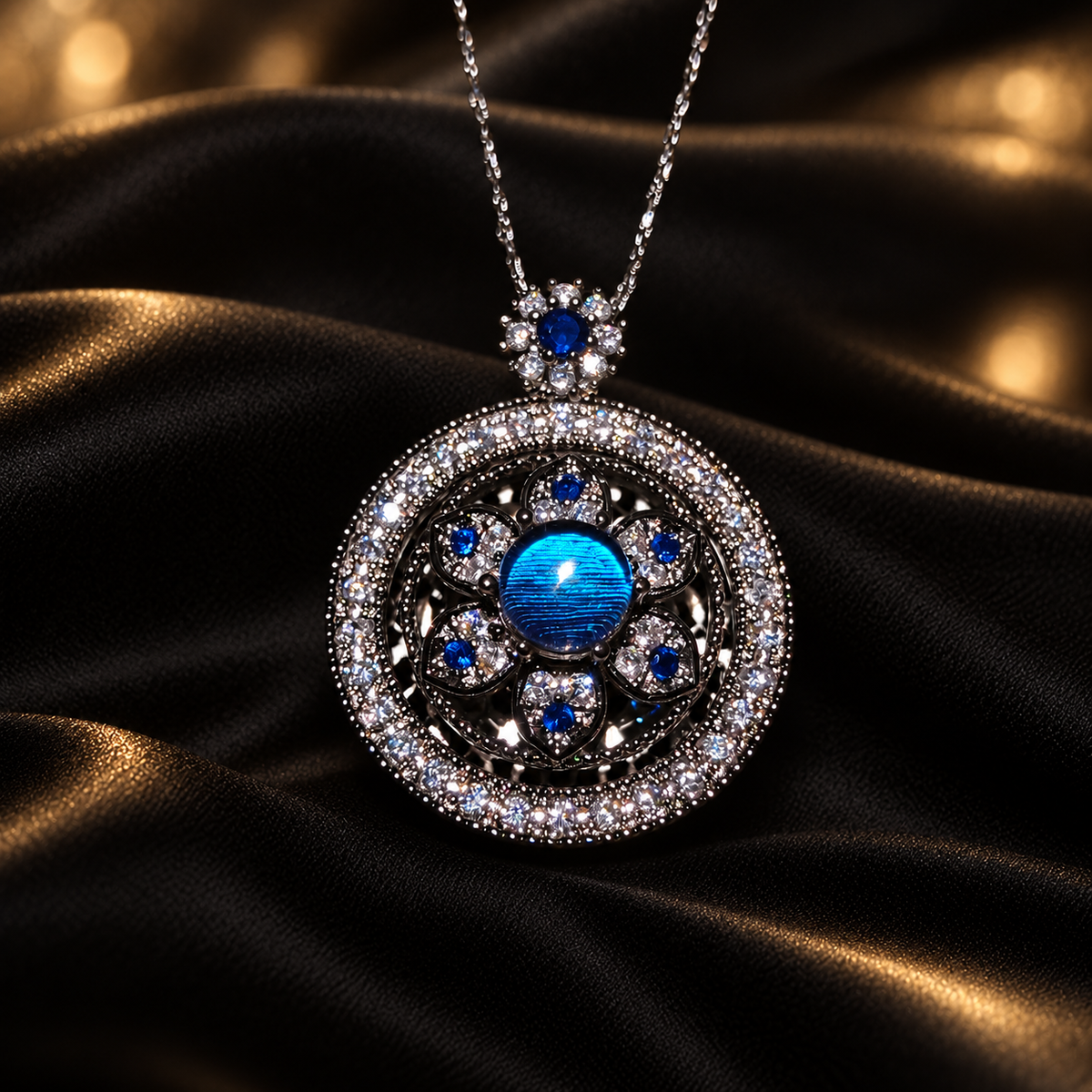 Blue Morpho compass necklace — front view