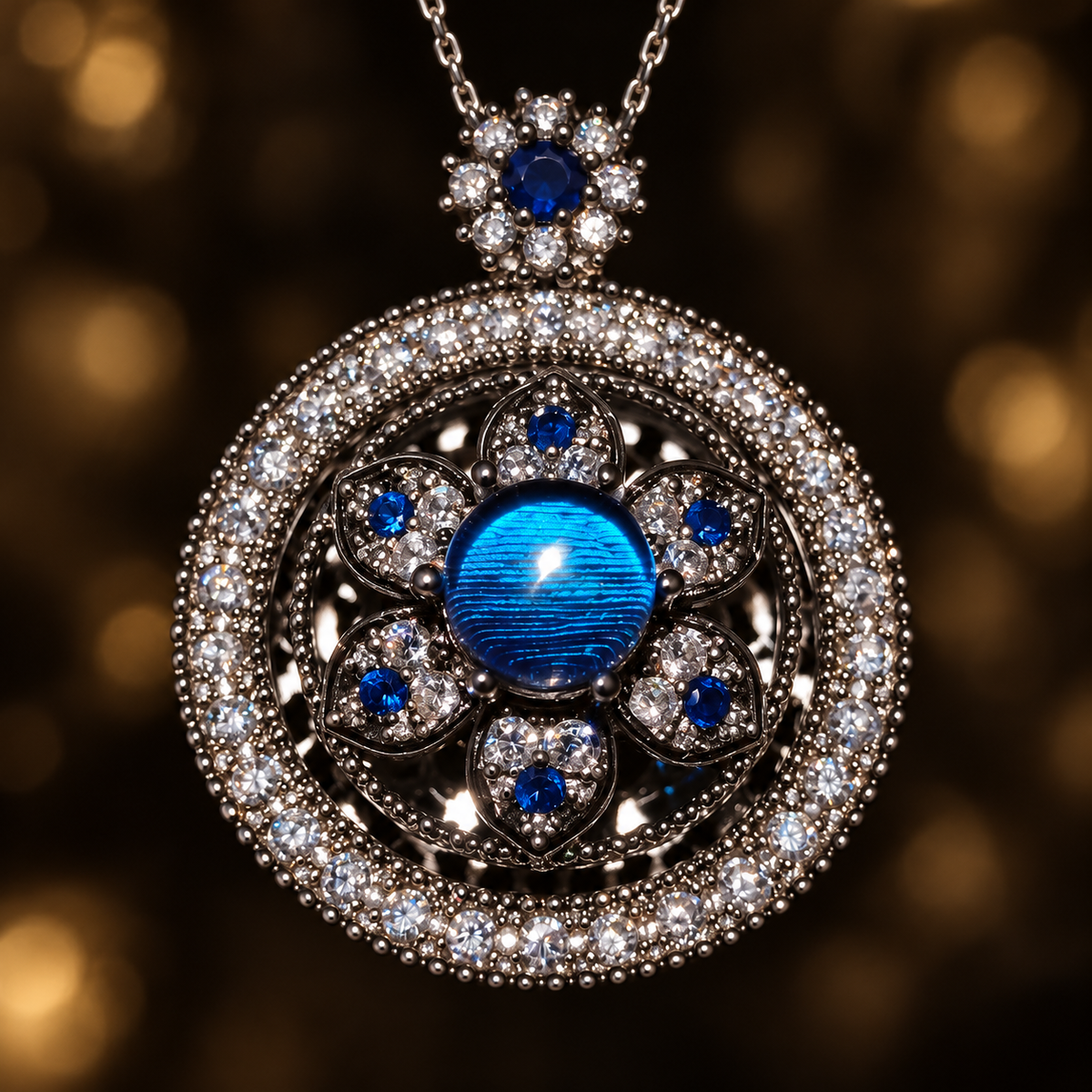 Blue Morpho compass necklace — setting detail