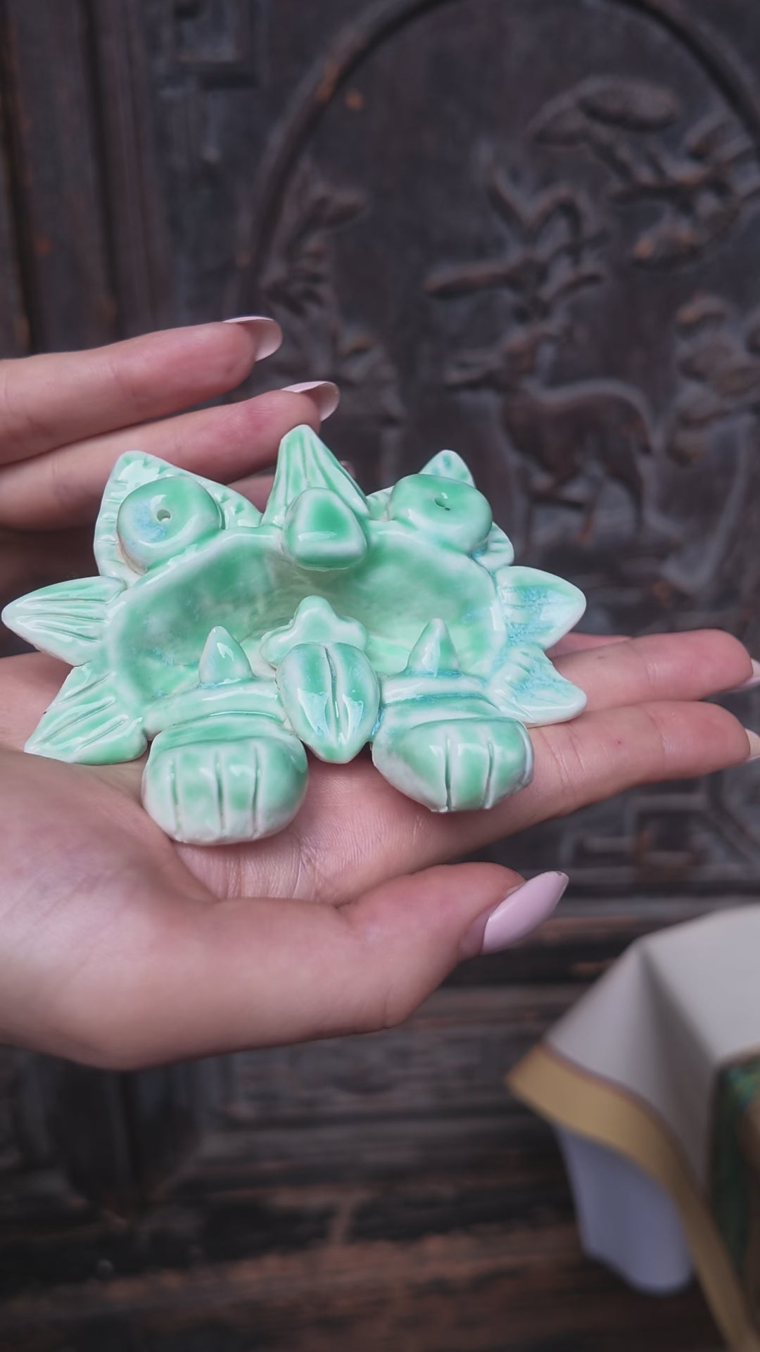 Green glazed Wamao ceramic sculpture — product video