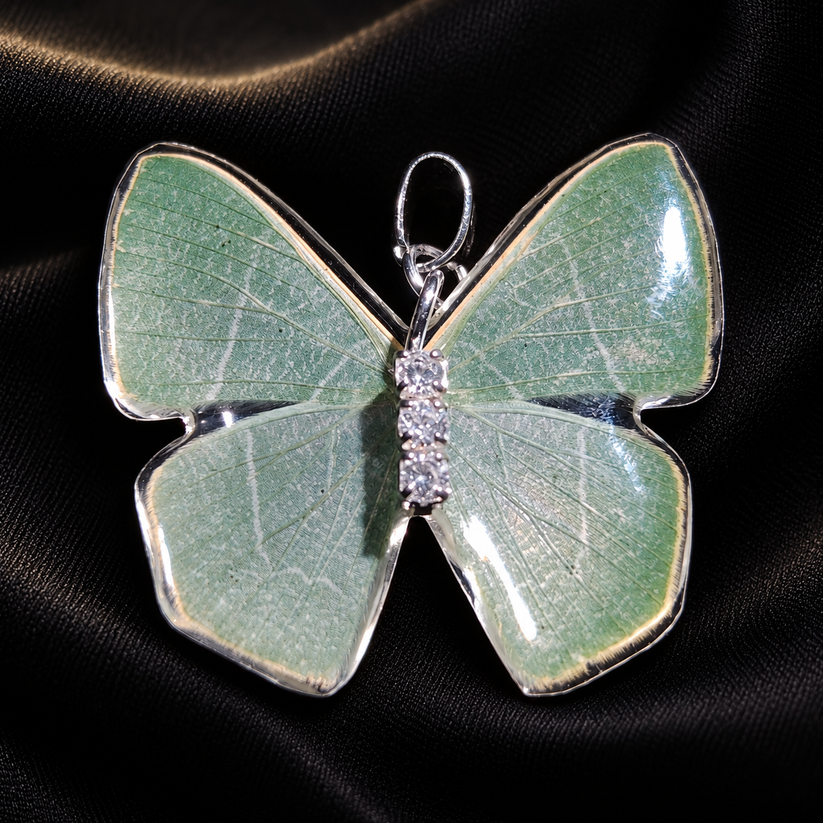 Real Green Moth Wing Necklace, Resin Pendant, Adjustable Sterling Silv ...