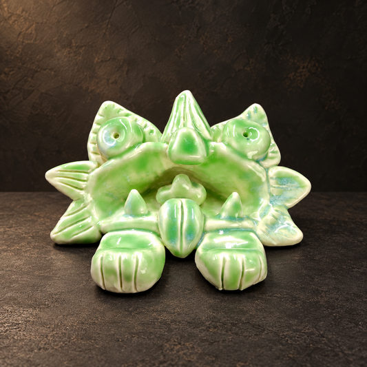 Wamao Ceramic Cat Sculpture, Green Glazed Yunnan Folk Art Decor — full product view on a dark studio background