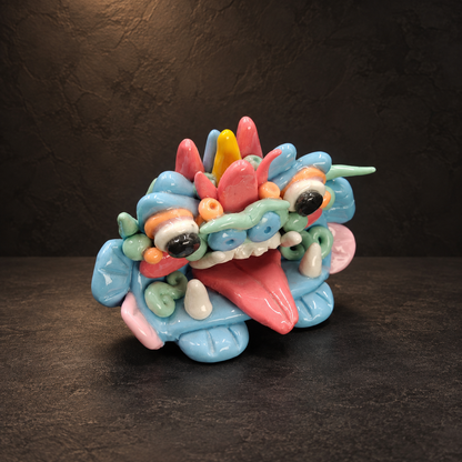 Ceramic Cat Figurine, Colorful Chinese Wamao Guardian Home Decor — full product view on a dark studio background