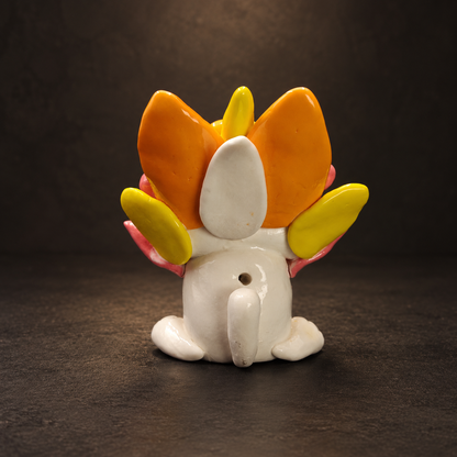 Wamao Guardian Cat Figurine, Colorful Glossy Ceramic Home Decor — rear view on a dark studio background