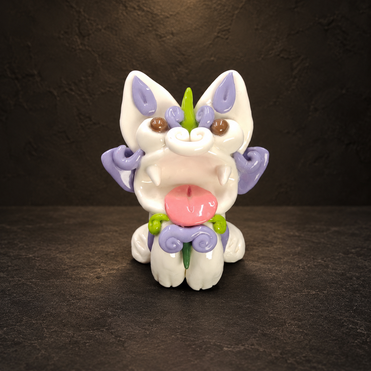 Ceramic Cat Figurine, Chinese Wamao Guardian, Colorful Yunnan Folk Art Decor — full product view on a dark studio background