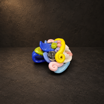 Hand-Glazed Wamao Guardian — Azure Lion Mask — side view on a dark studio background
