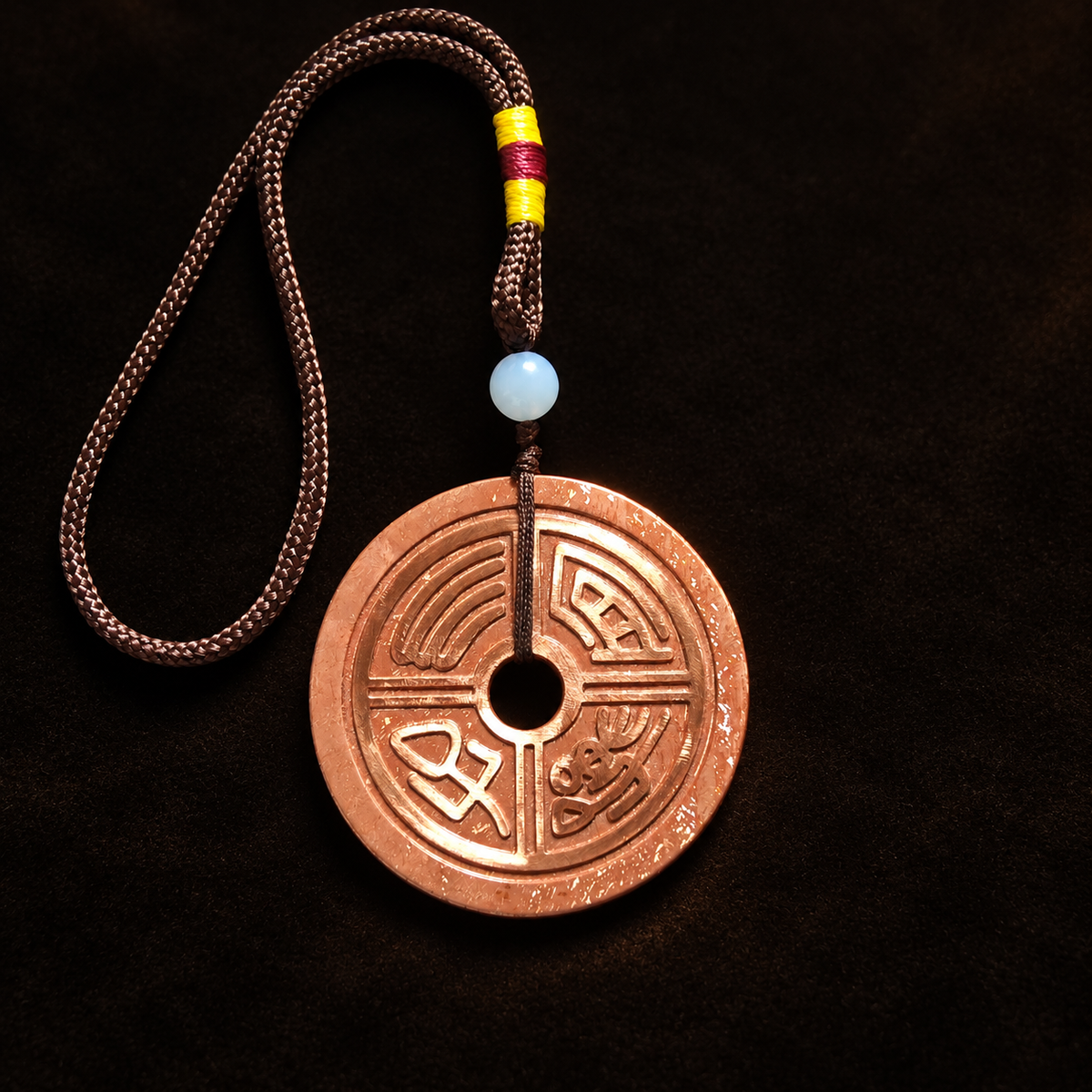 Chinese Bi Disc Ornament, Bantong Hanging Charm, Han-Inspired Home Decor — full product view on a dark studio background