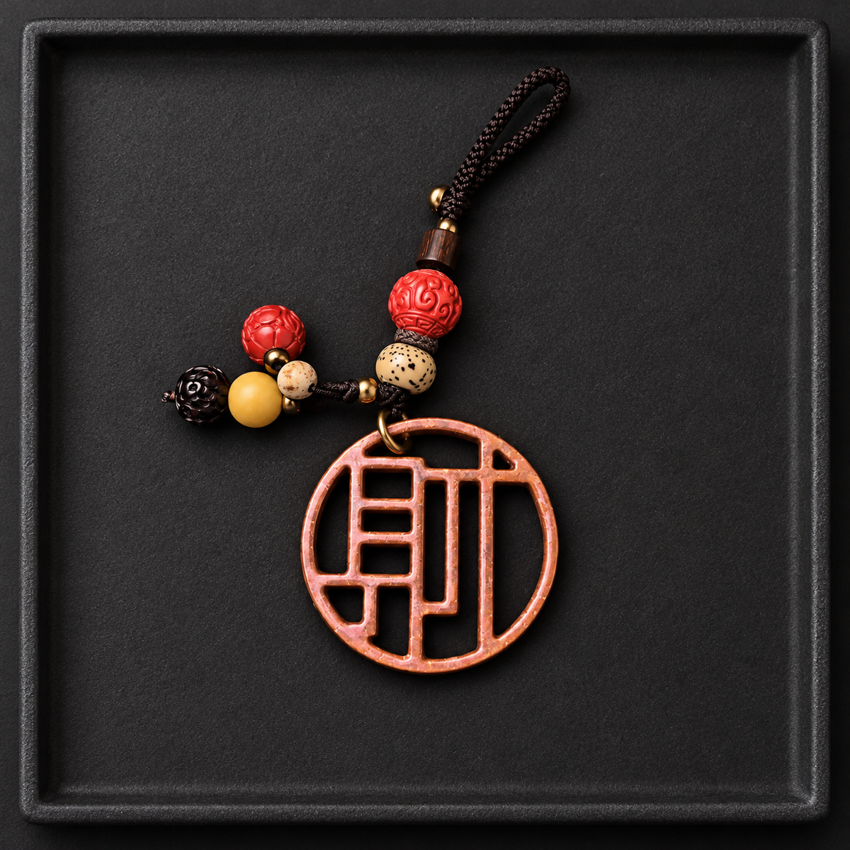Bantong copper Cai bag charm — Dark tray scene