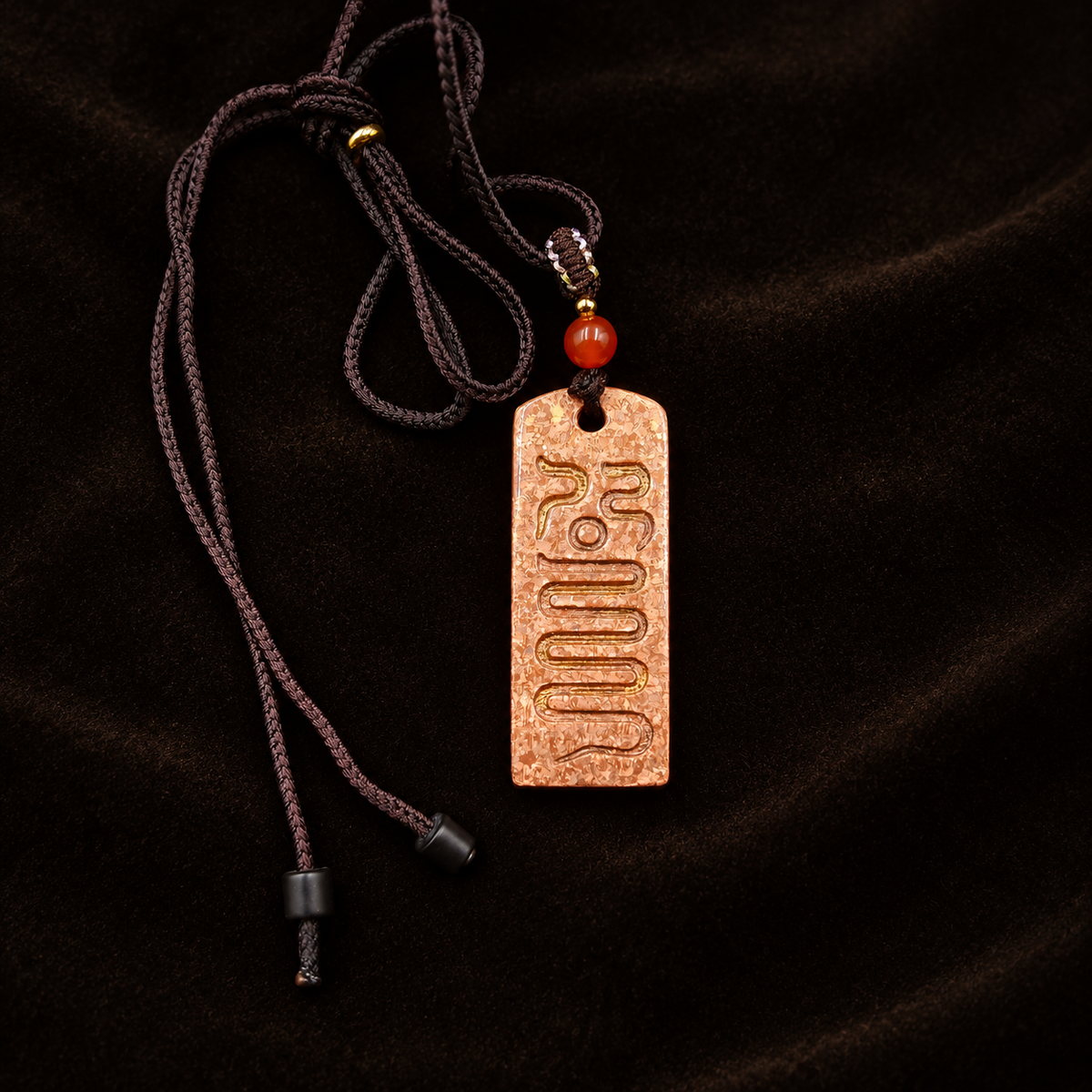 Taoist Suodi Talisman Hanging Ornament, Bantong Metal Charm — Original Finish — full product view on a dark studio background