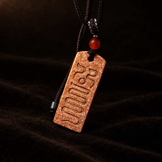 Taoist Suodi Talisman Hanging Ornament, Bantong Metal Charm — Original Finish — detail view on a dark studio background
