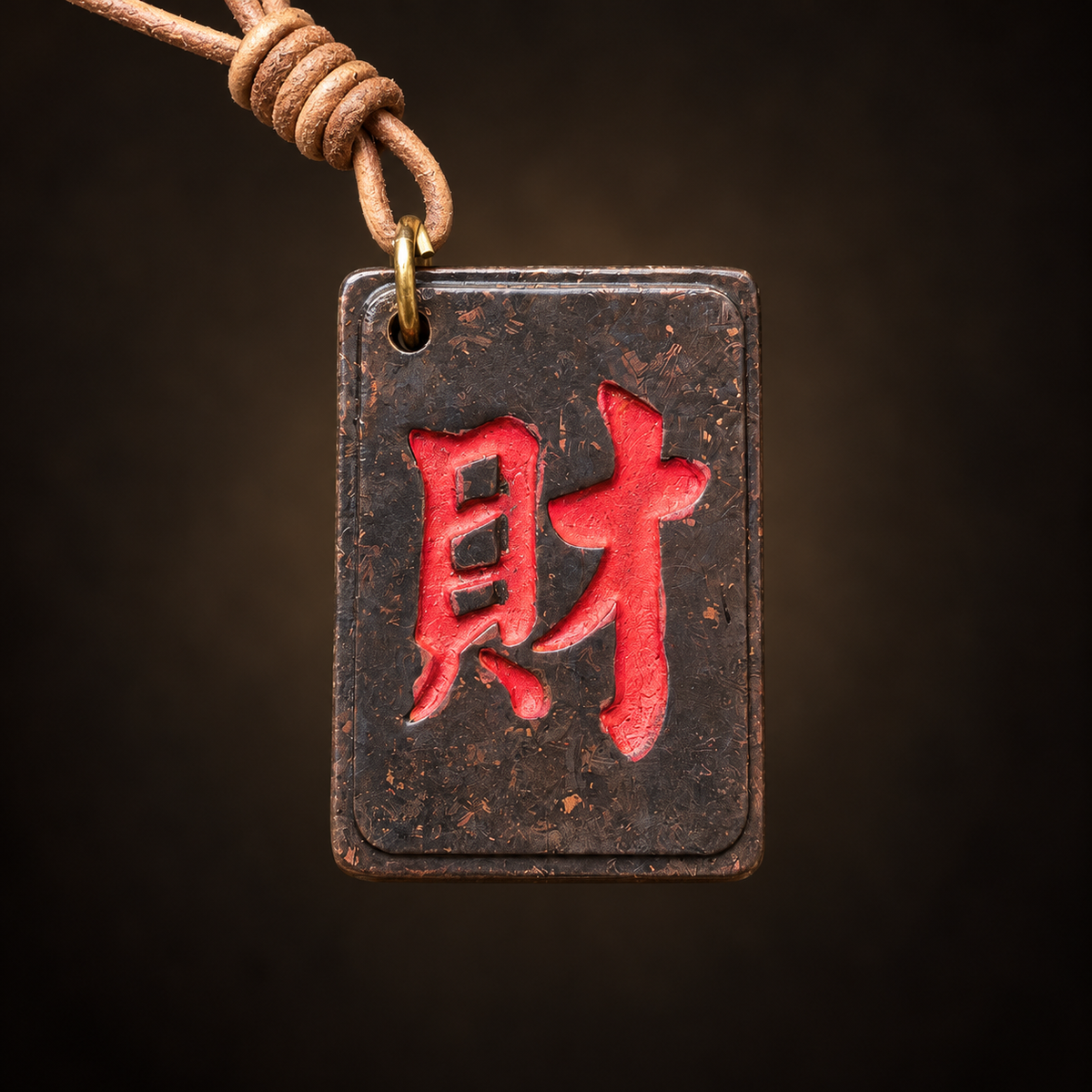Bantong copper Cai hanging ornament — Cinnabar Red face detail