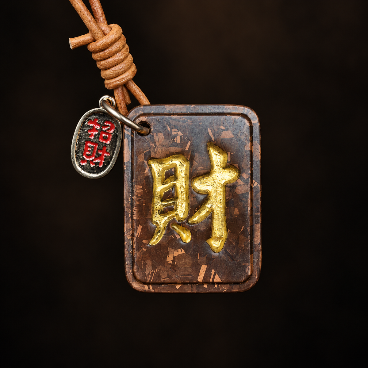 Bantong copper Cai hanging ornament — Gold face detail