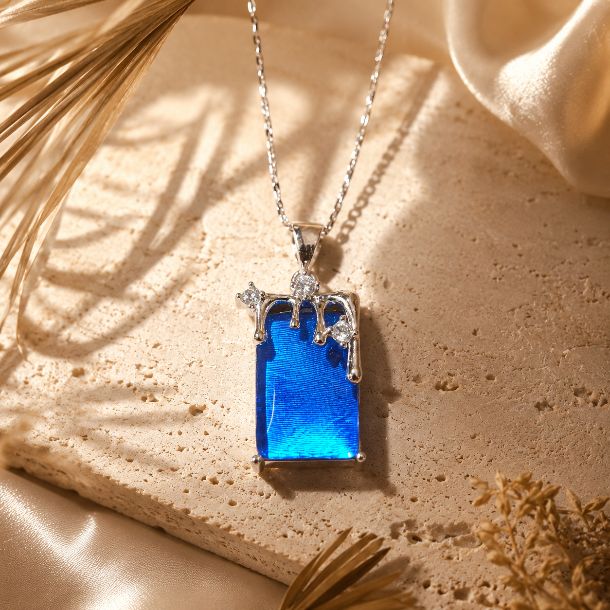 Blue Morpho butterfly wing pendant