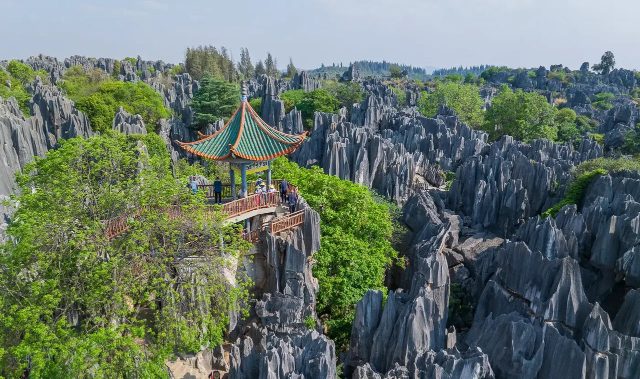 Shilin karst landscape and pavilion